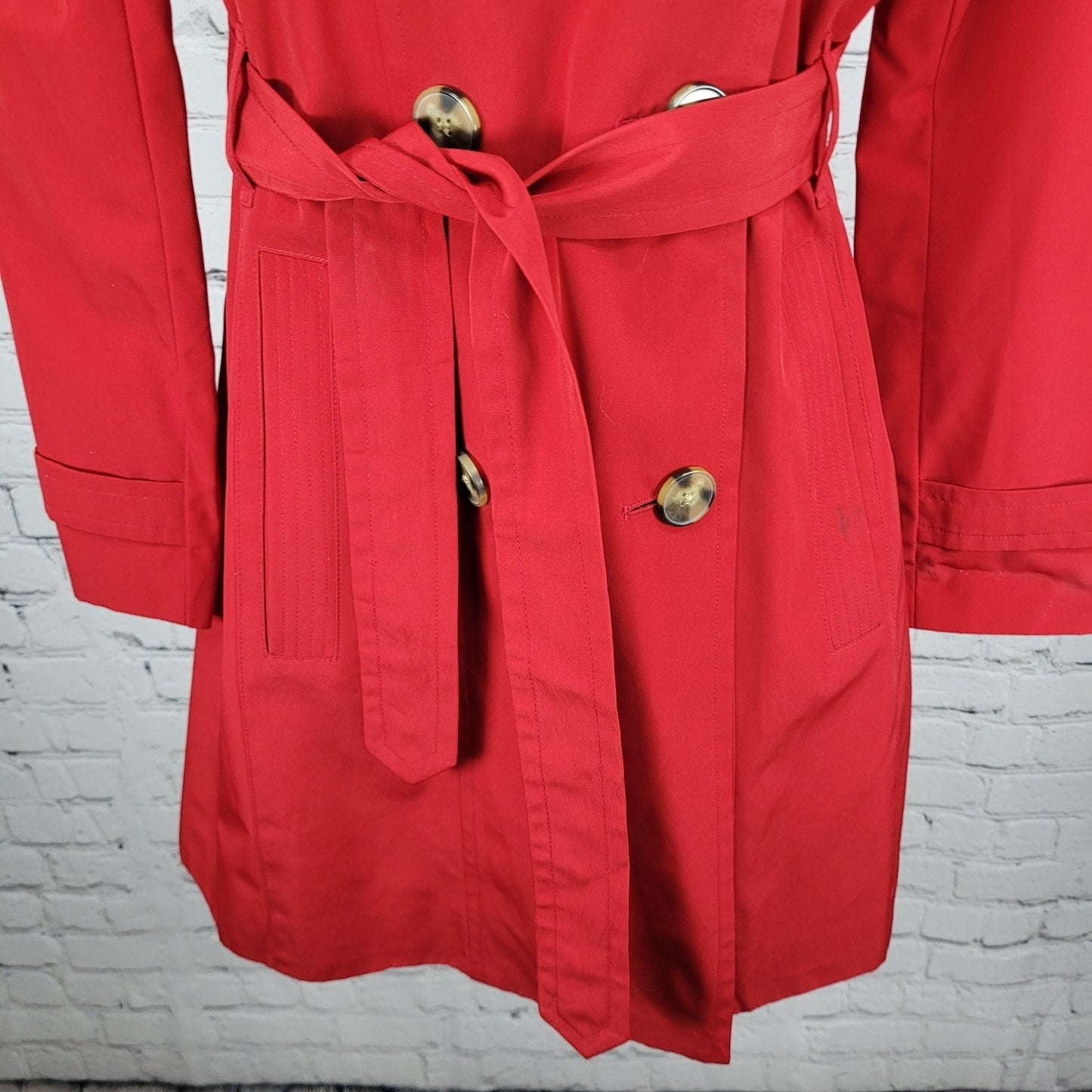 London Fog Red Double Breasted Buttoned Belted Lightweight Rain Coat Small S