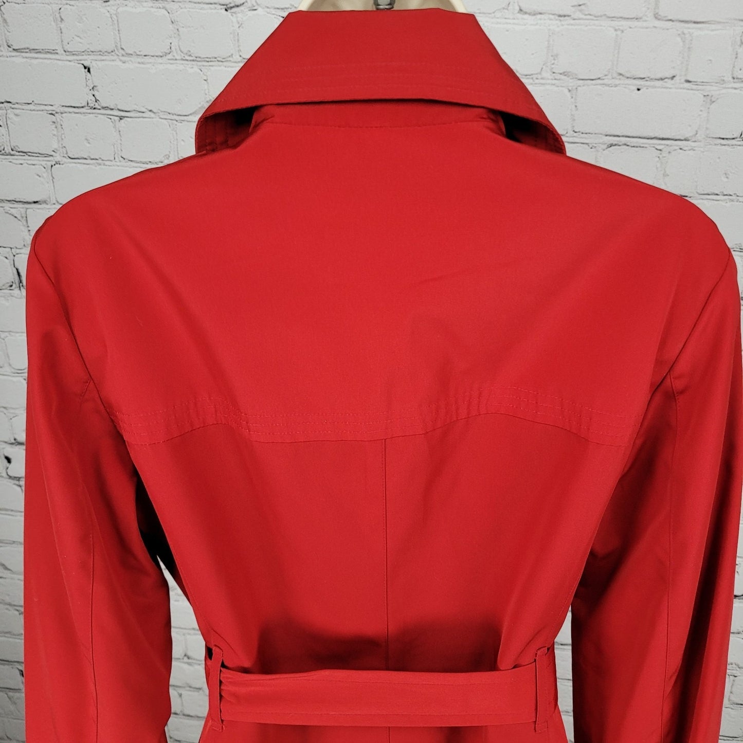 London Fog Red Double Breasted Buttoned Belted Lightweight Rain Coat Small S
