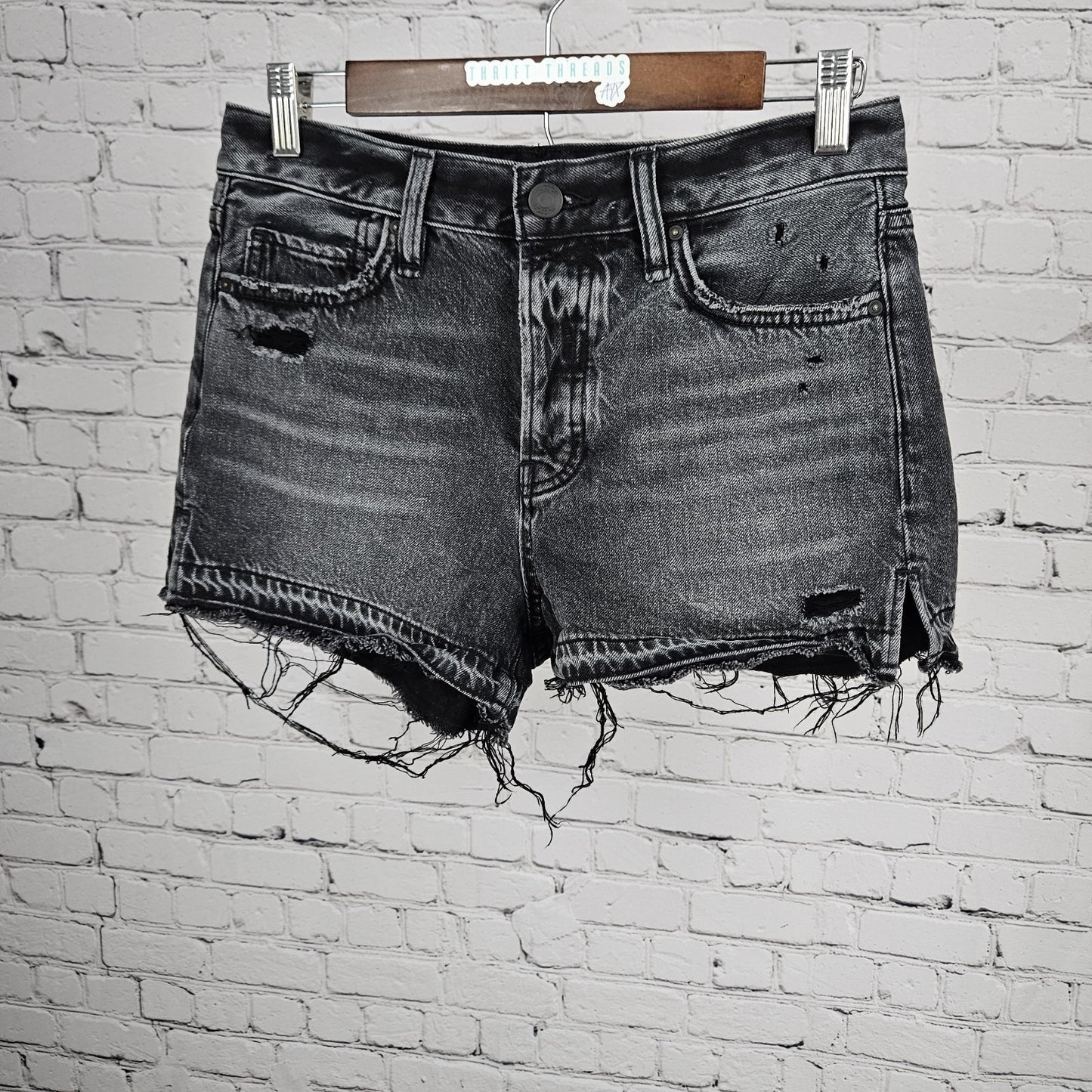 Hudson Washed Stone Grey Lori Distressed Denim Hi-Rise Jean Shorts 27 (27x2.5)