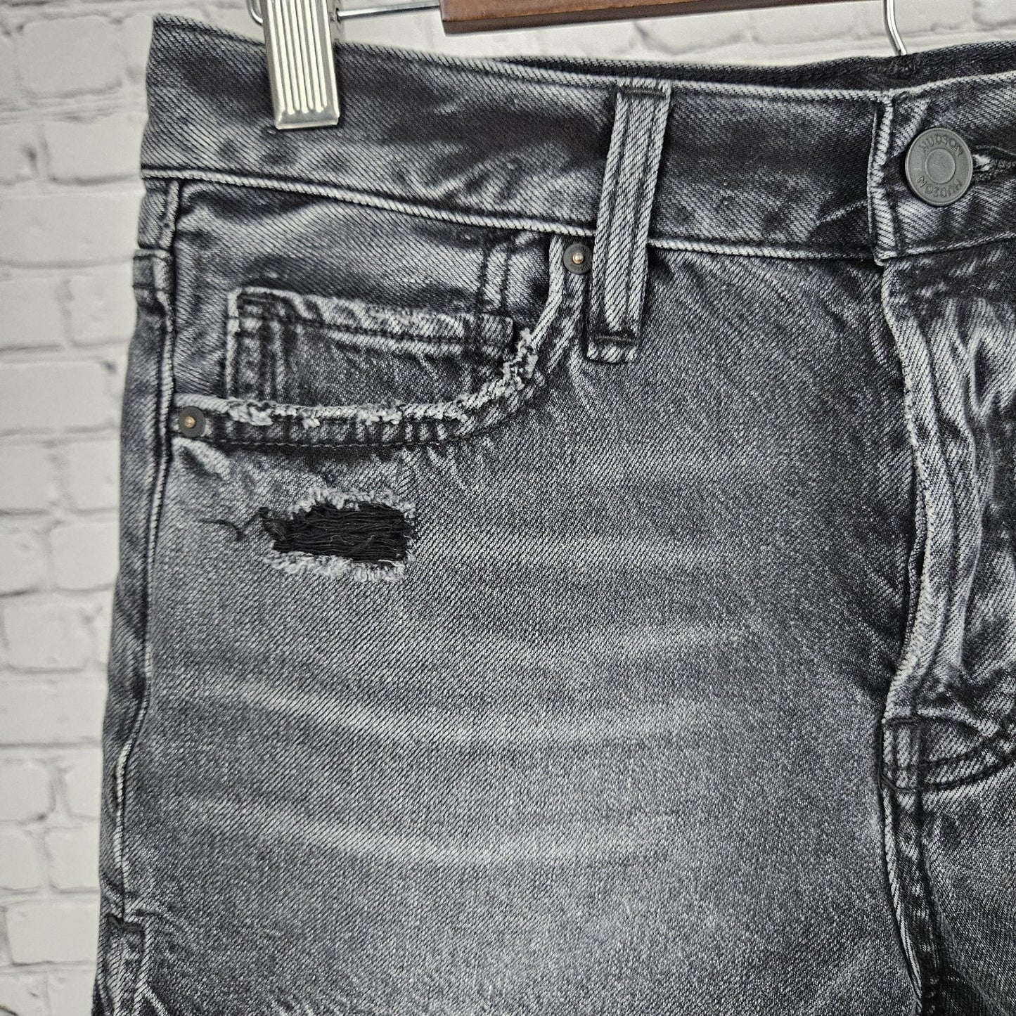 Hudson Washed Stone Grey Lori Distressed Denim Hi-Rise Jean Shorts 27 (27x2.5)