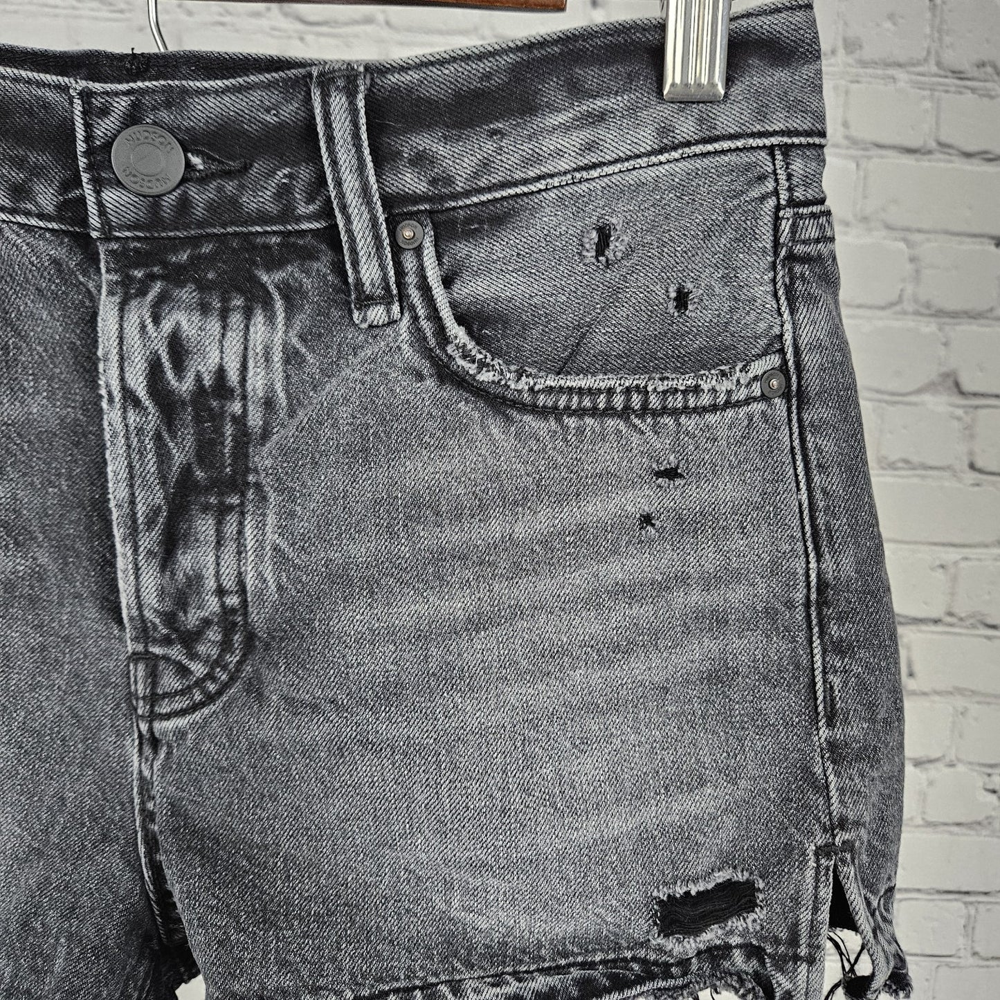 Hudson Washed Stone Grey Lori Distressed Denim Hi-Rise Jean Shorts 27 (27x2.5)