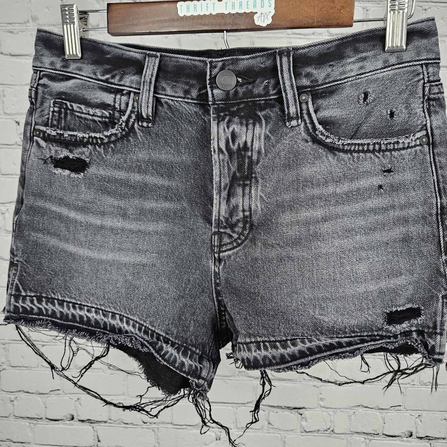 Hudson Washed Stone Grey Lori Distressed Denim Hi-Rise Jean Shorts 27 (27x2.5)
