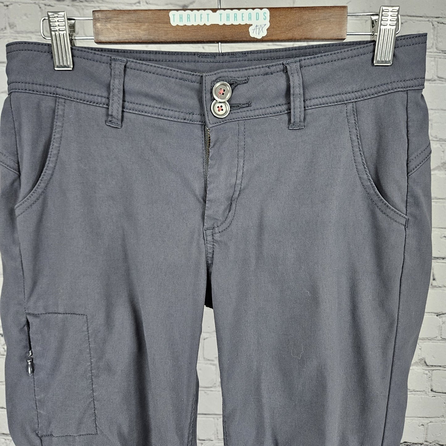 Prana Grey Nylon Stretch Low Rise Lightweight Cropped Straight Pants 4 (30x25.5)