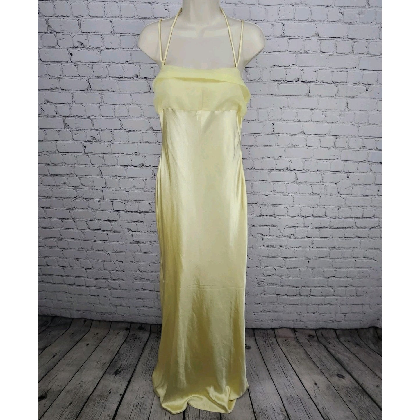 NWD Peppermayo Yellow Satin Belize Maxi Long Formal Dress Strappy Large L