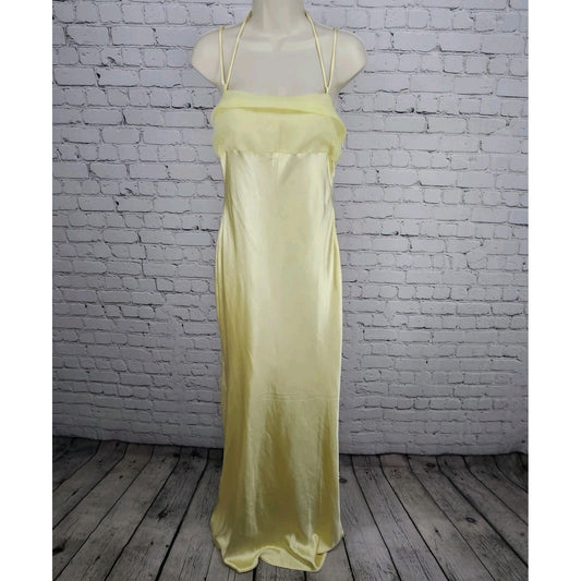 NWD Peppermayo Yellow Satin Belize Maxi Long Formal Dress Strappy Large L