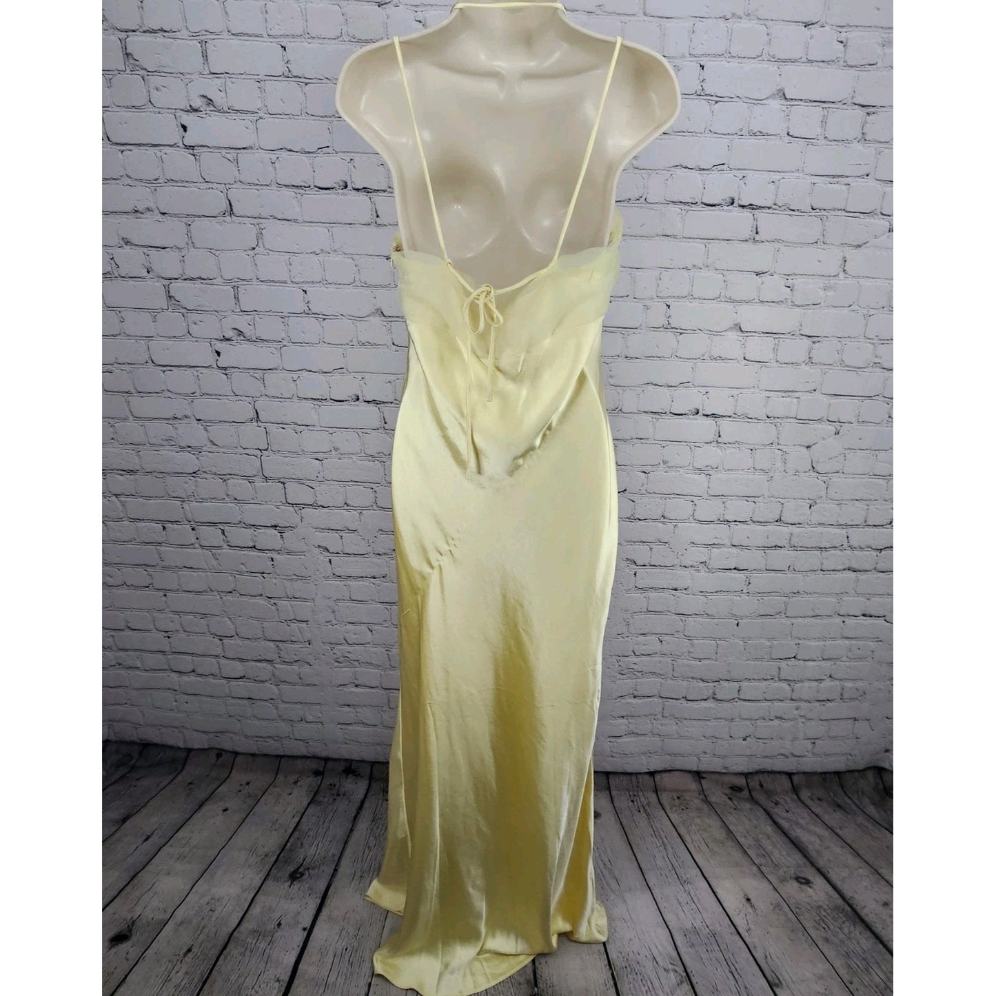 NWD Peppermayo Yellow Satin Belize Maxi Long Formal Dress Strappy Large L