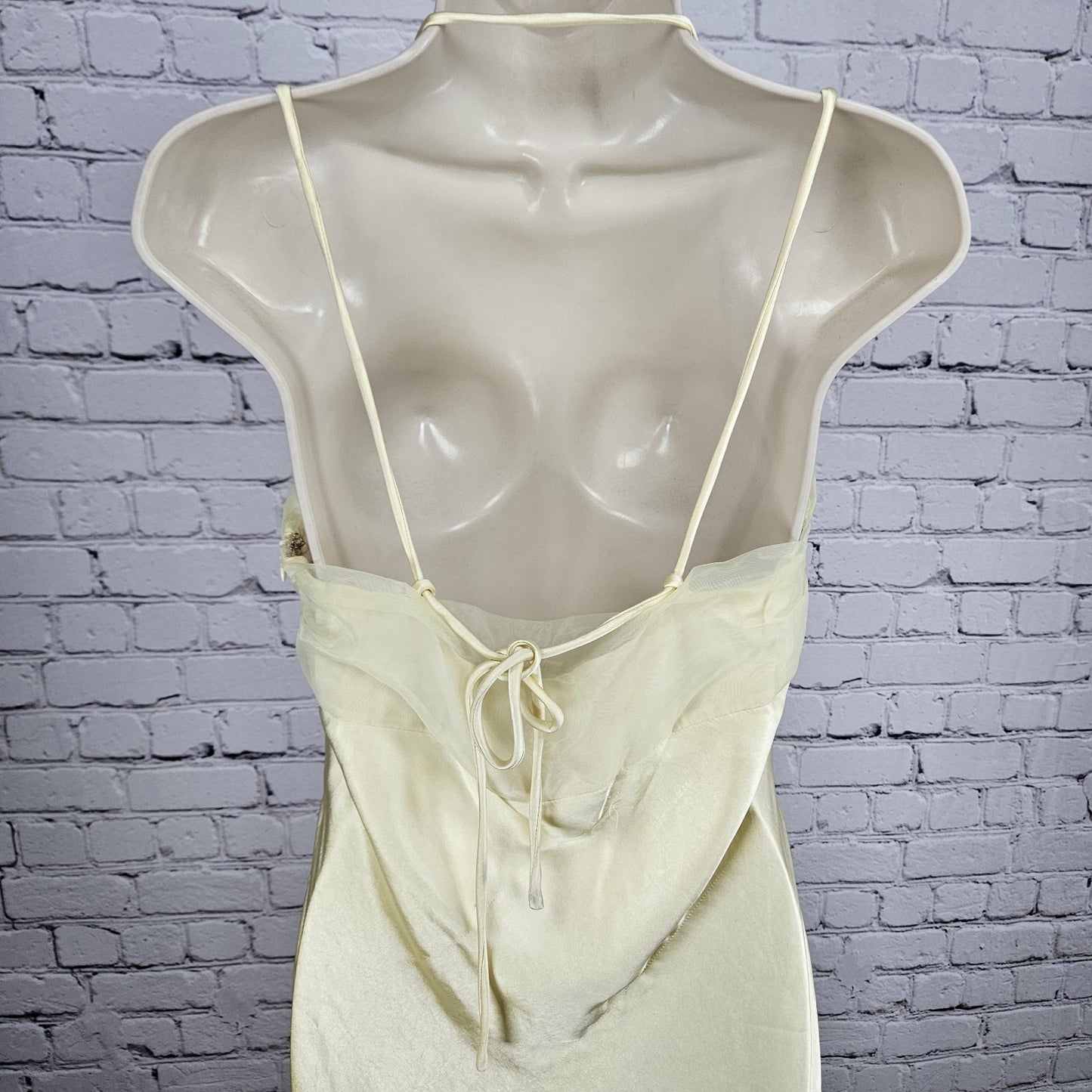 NWD Peppermayo Yellow Satin Belize Maxi Long Formal Dress Strappy Large L