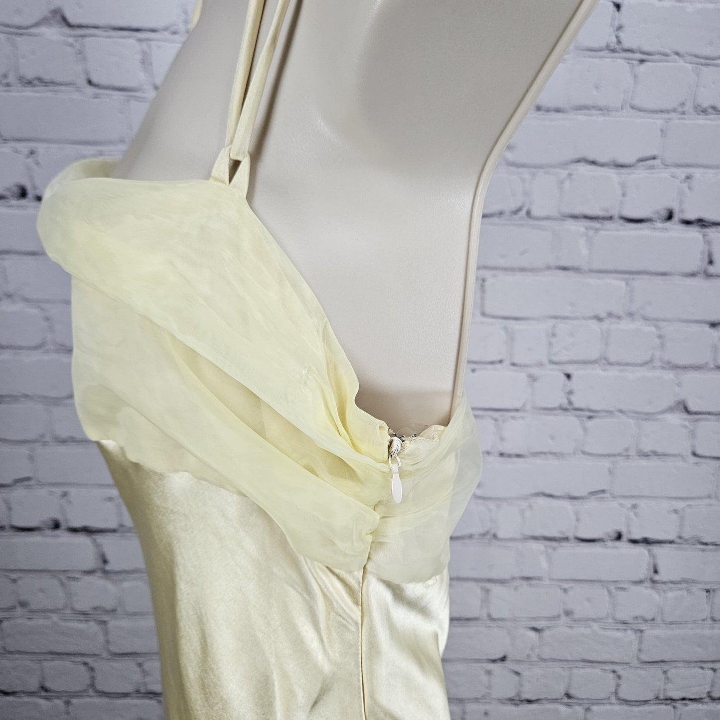 NWD Peppermayo Yellow Satin Belize Maxi Long Formal Dress Strappy Large L