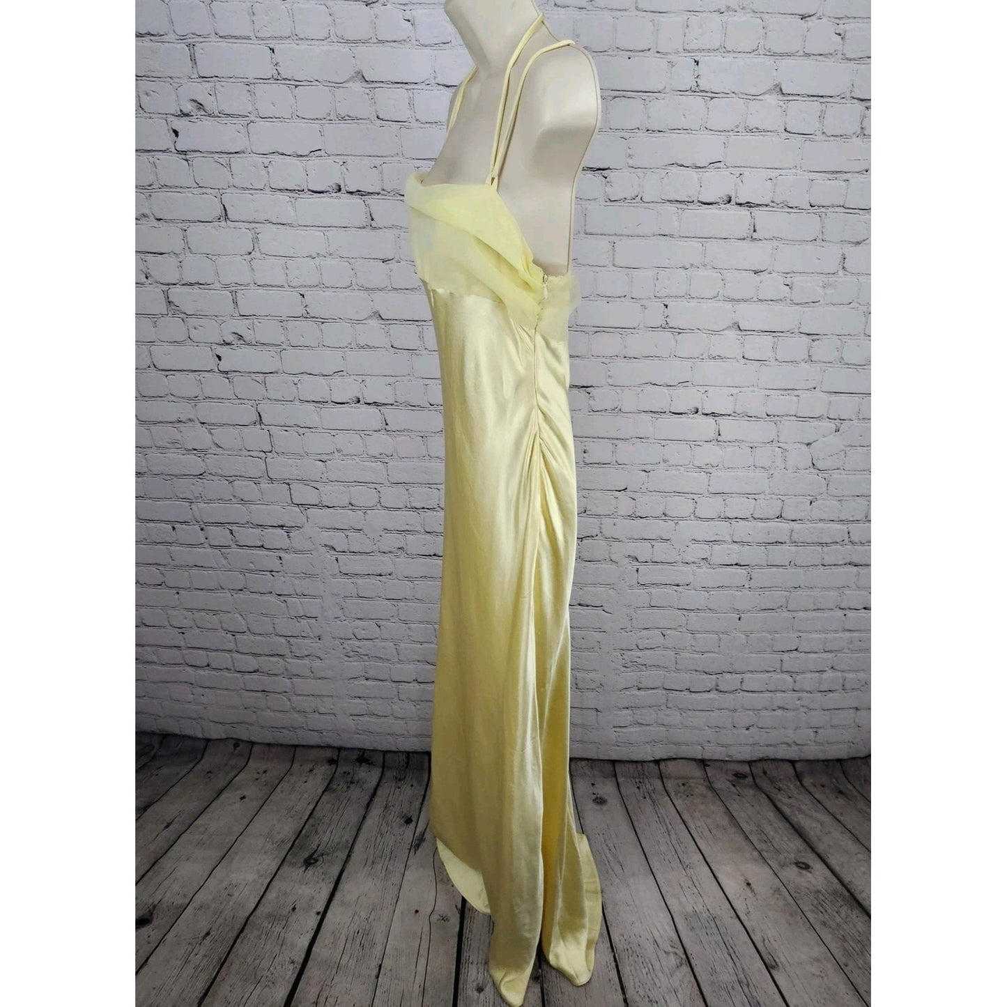NWD Peppermayo Yellow Satin Belize Maxi Long Formal Dress Strappy Large L