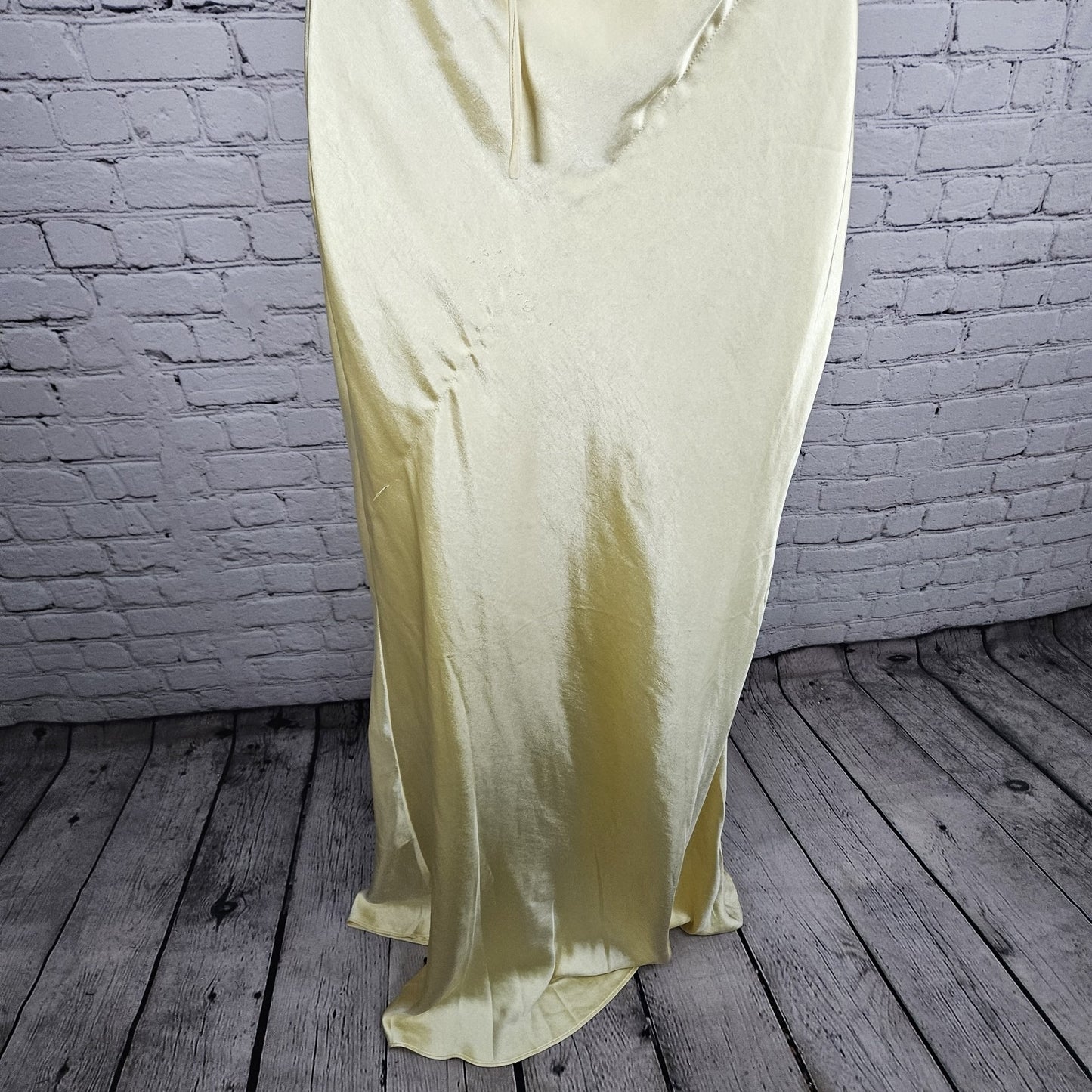 NWD Peppermayo Yellow Satin Belize Maxi Long Formal Dress Strappy Large L