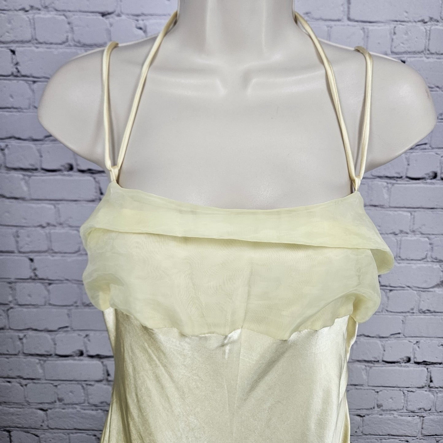 NWD Peppermayo Yellow Satin Belize Maxi Long Formal Dress Strappy Large L