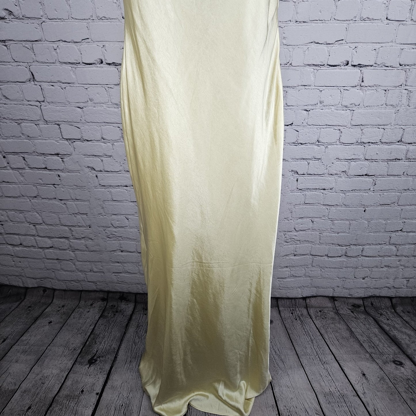 NWD Peppermayo Yellow Satin Belize Maxi Long Formal Dress Strappy Large L