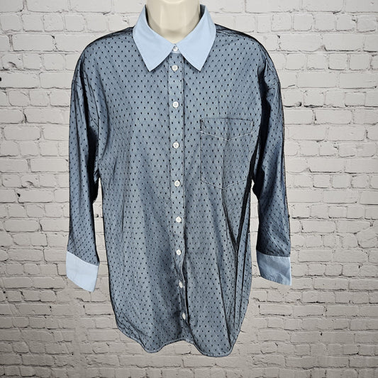 NWT Maeve Anthropologie Blue Mesh Overlay Button Up Long Sleeve Shirt Small S