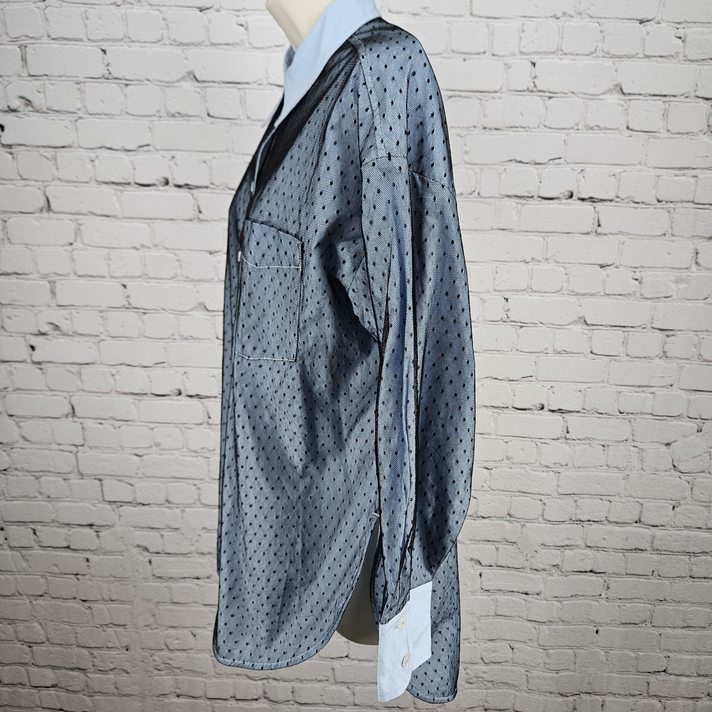 NWT Maeve Anthropologie Blue Mesh Overlay Button Up Long Sleeve Shirt Small S
