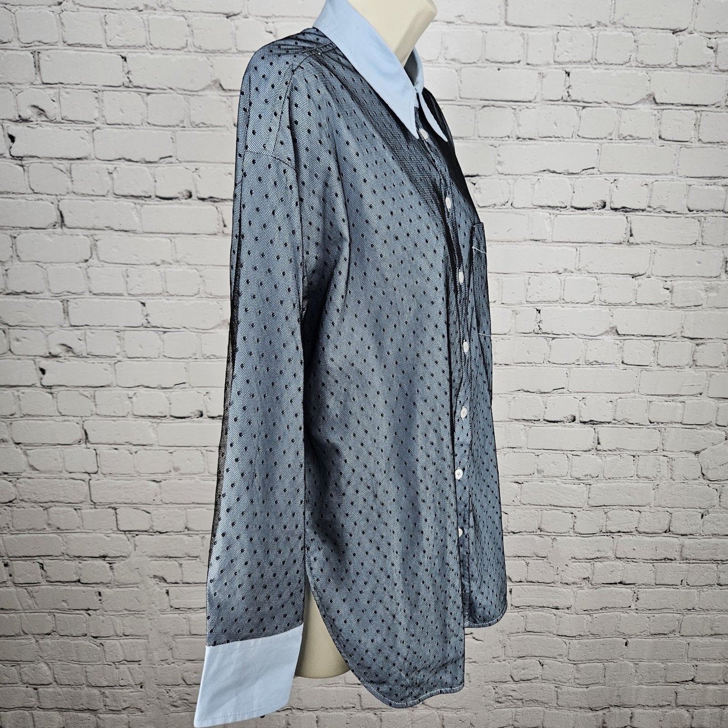 NWT Maeve Anthropologie Blue Mesh Overlay Button Up Long Sleeve Shirt Small S