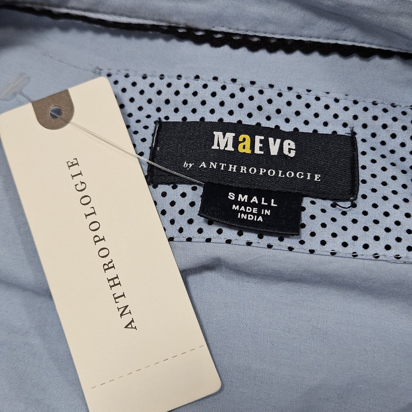 NWT Maeve Anthropologie Blue Mesh Overlay Button Up Long Sleeve Shirt Small S