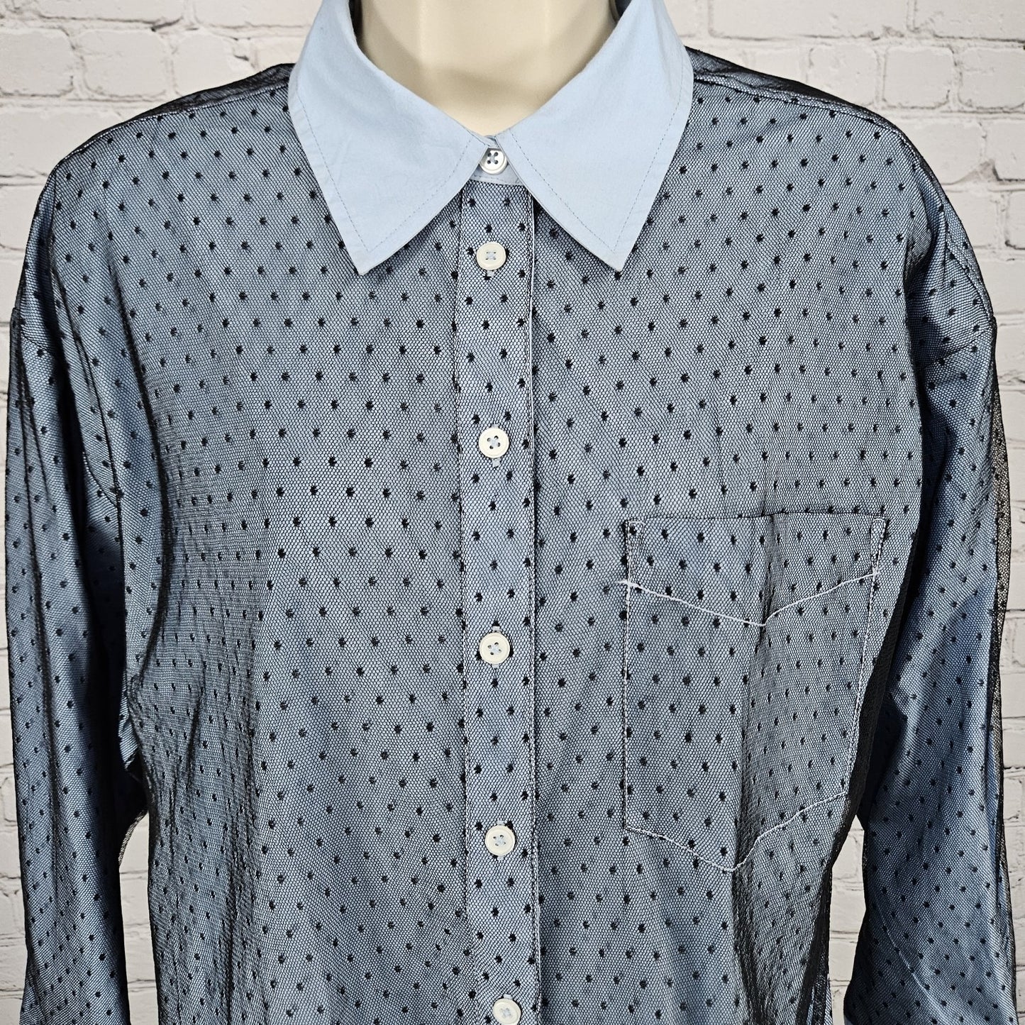 NWT Maeve Anthropologie Blue Mesh Overlay Button Up Long Sleeve Shirt Small S