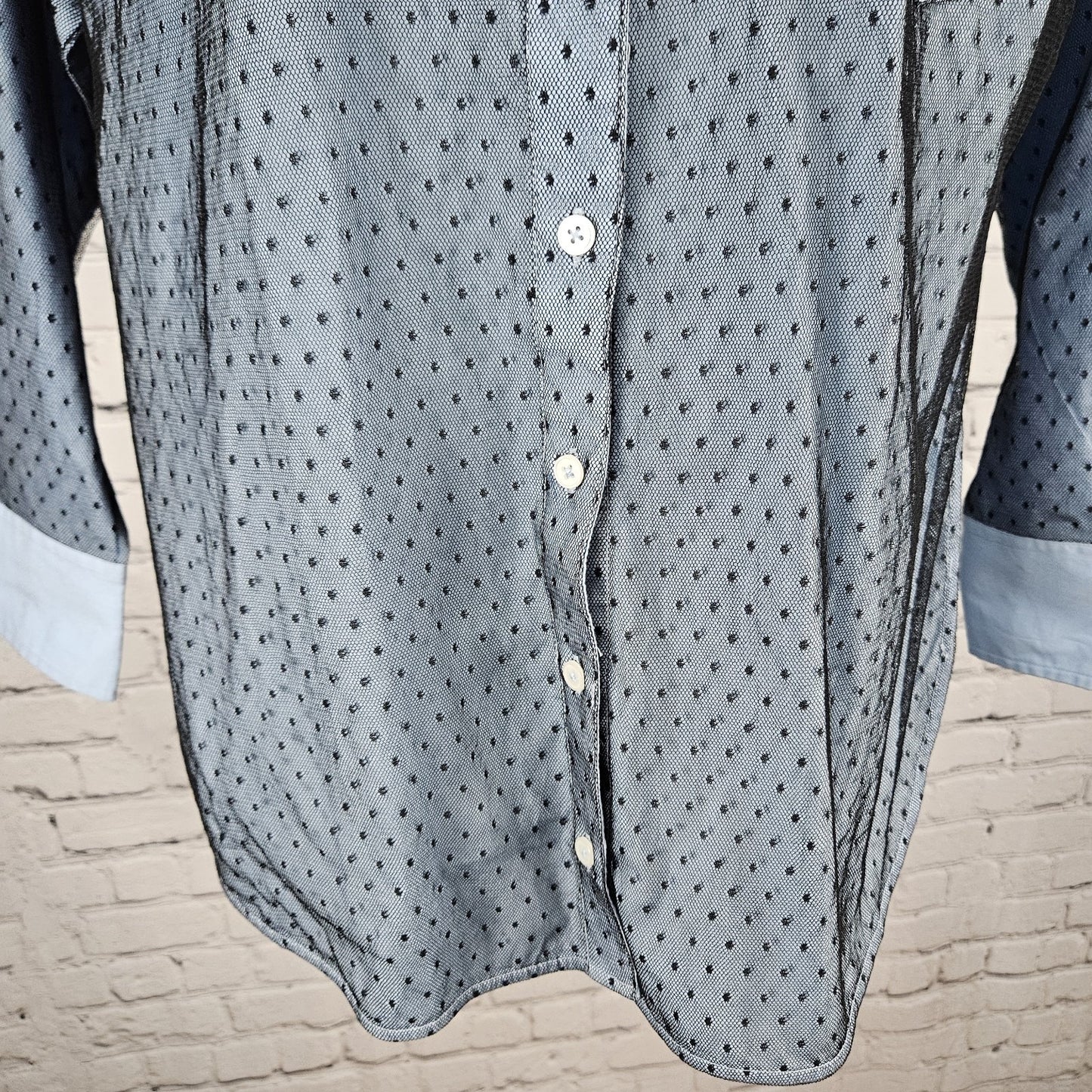 NWT Maeve Anthropologie Blue Mesh Overlay Button Up Long Sleeve Shirt Small S