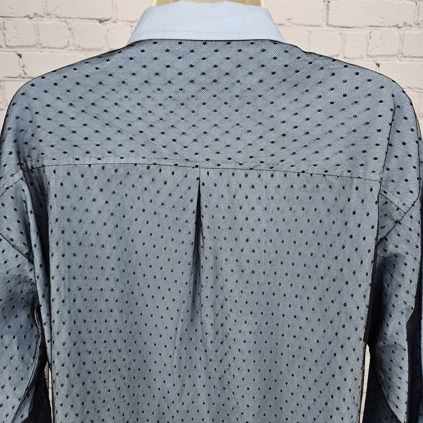 NWT Maeve Anthropologie Blue Mesh Overlay Button Up Long Sleeve Shirt Small S