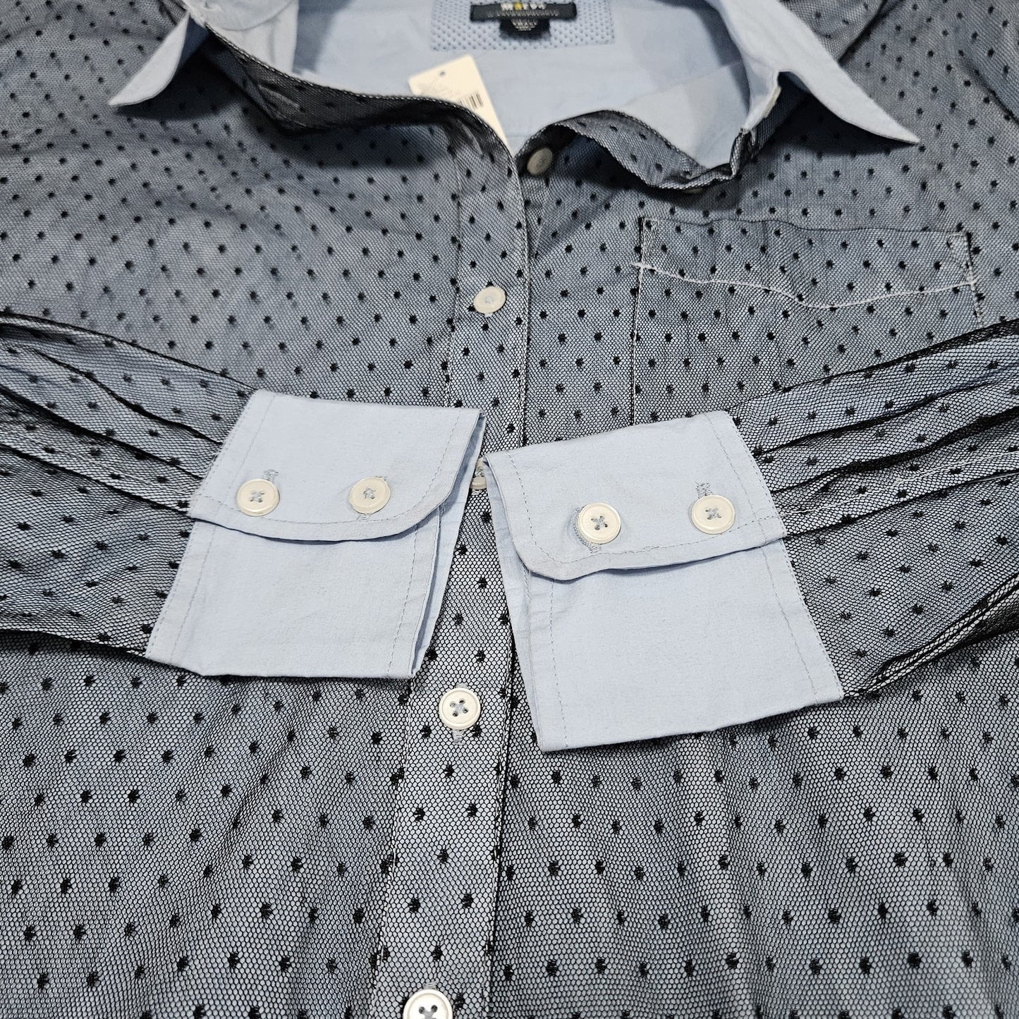 NWT Maeve Anthropologie Blue Mesh Overlay Button Up Long Sleeve Shirt Small S