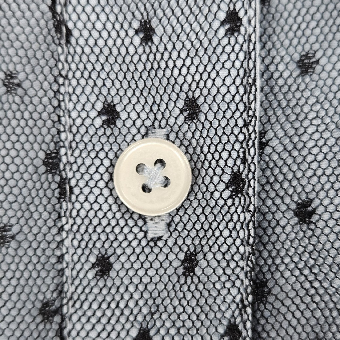 NWT Maeve Anthropologie Blue Mesh Overlay Button Up Long Sleeve Shirt Small S