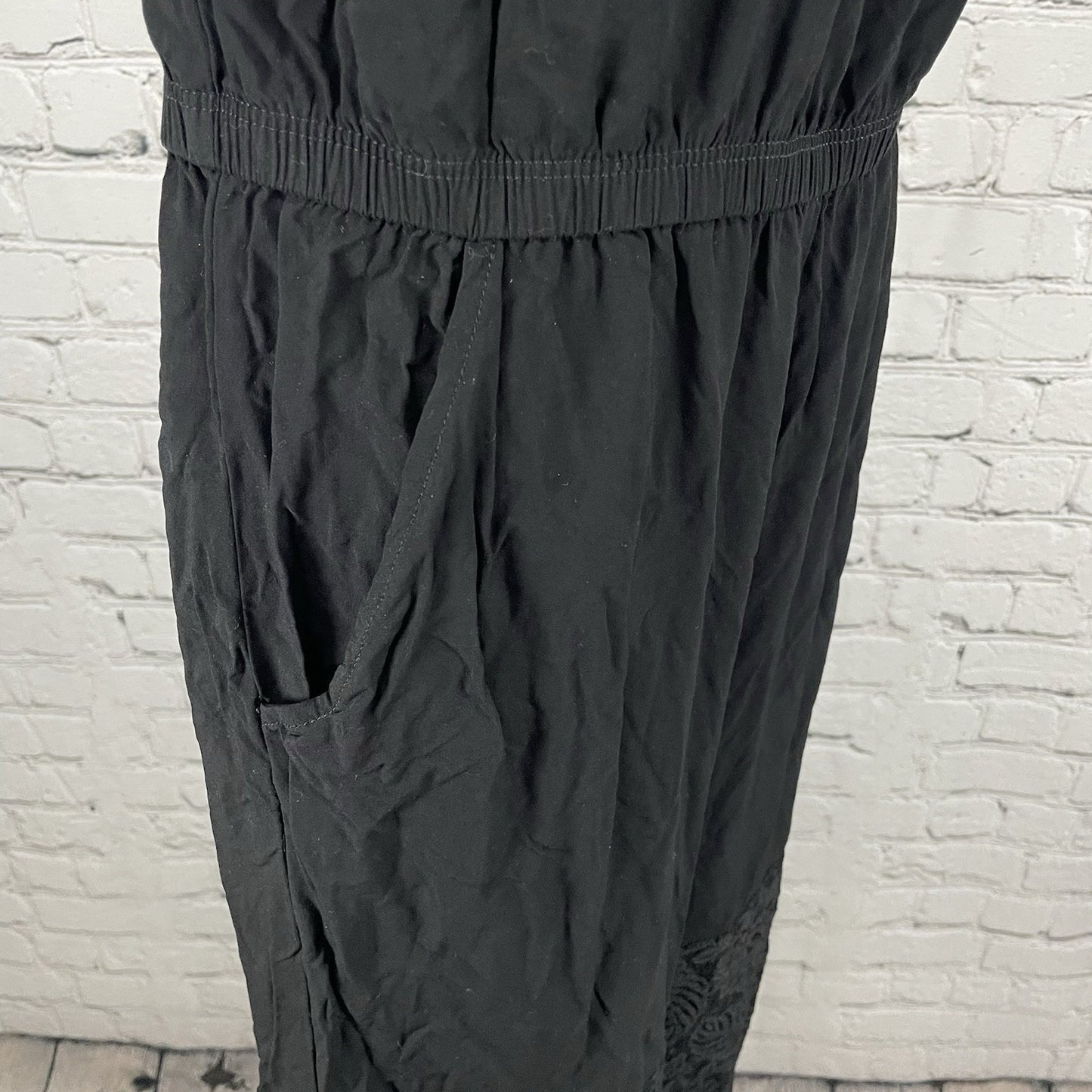 BECCA Black Strapless Wide Leg Lace Lightweight Jumper Pockets Size Medium M