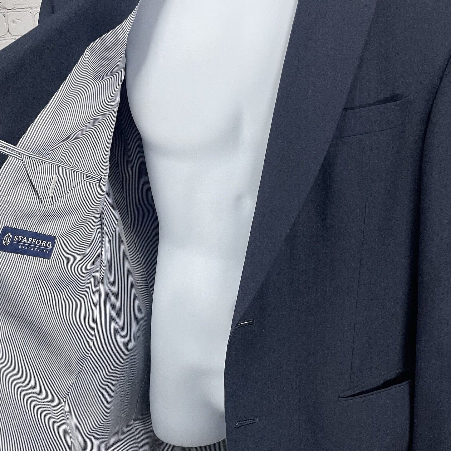 Stafford Dark Blue Essentials Suit Blazer 2 Button Notch Vented Lined Size 44L