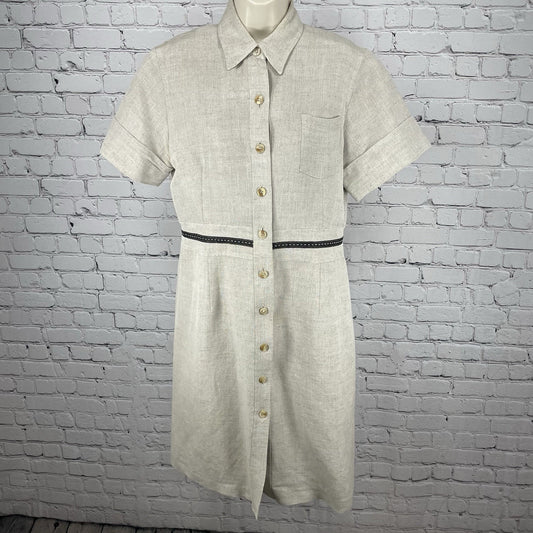Harve Benard Beige Linen Blend Buttoned Collared Lined A Line Dress Size 10