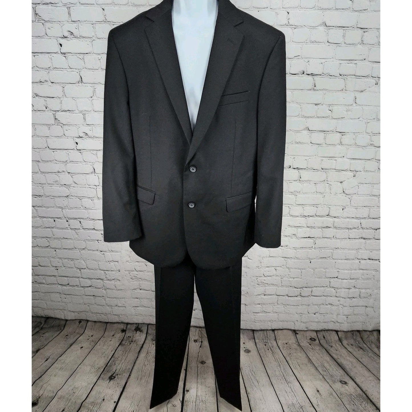 Pronto Uomo Platinum Black 100% Wool Full Pant Suit 2 Piece Set Notch 44L 38x33
