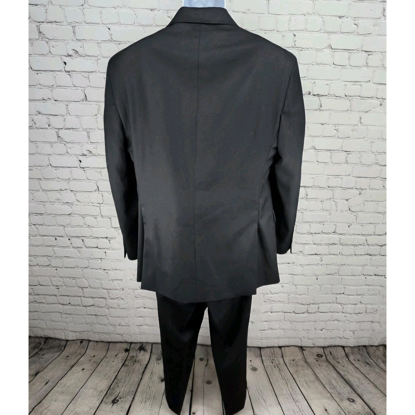 Pronto Uomo Platinum Black 100% Wool Full Pant Suit 2 Piece Set Notch 44L 38x33