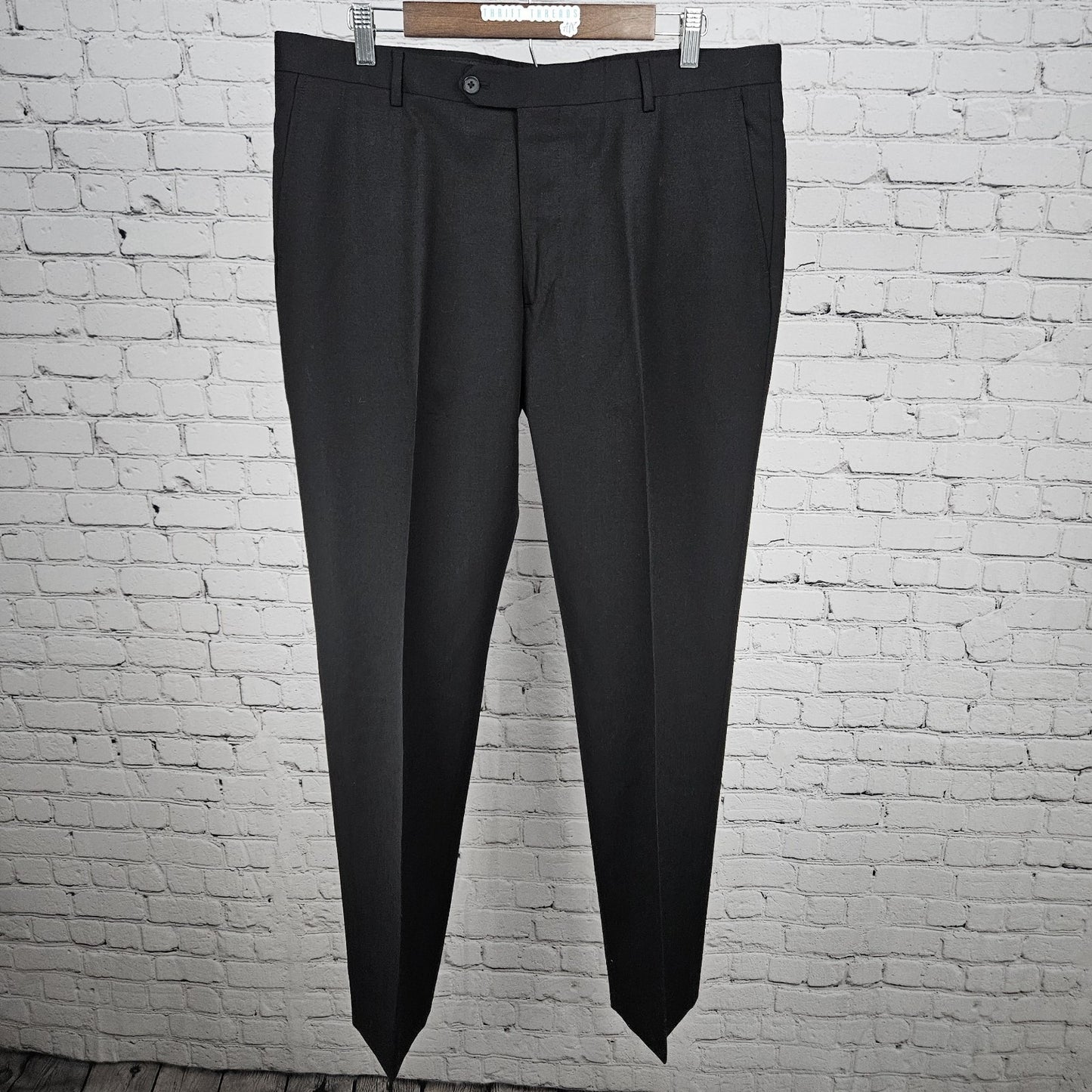 Pronto Uomo Platinum Black 100% Wool Full Pant Suit 2 Piece Set Notch 44L 38x33