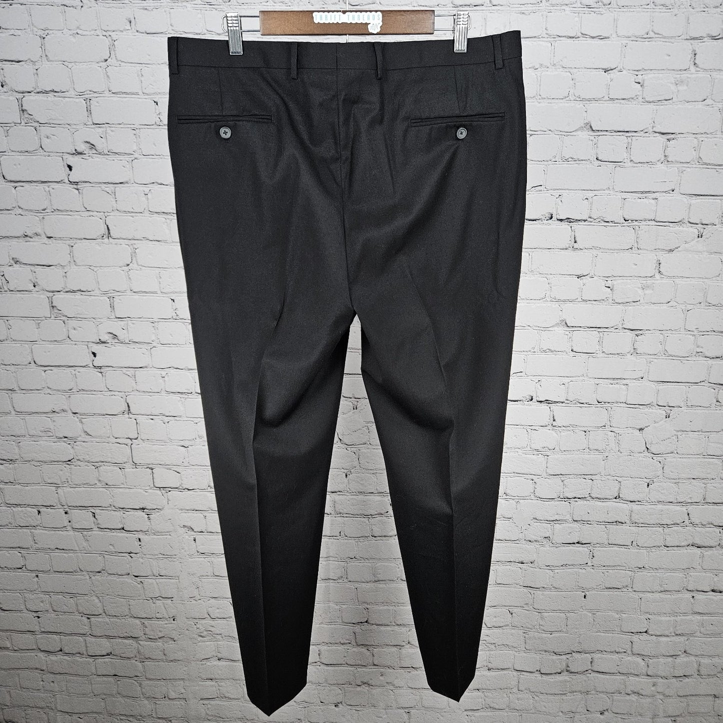 Pronto Uomo Platinum Black 100% Wool Full Pant Suit 2 Piece Set Notch 44L 38x33