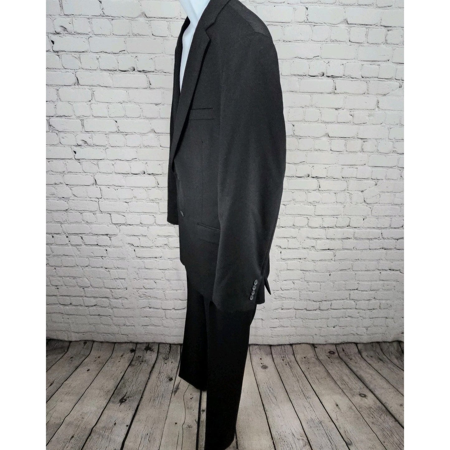 Pronto Uomo Platinum Black 100% Wool Full Pant Suit 2 Piece Set Notch 44L 38x33