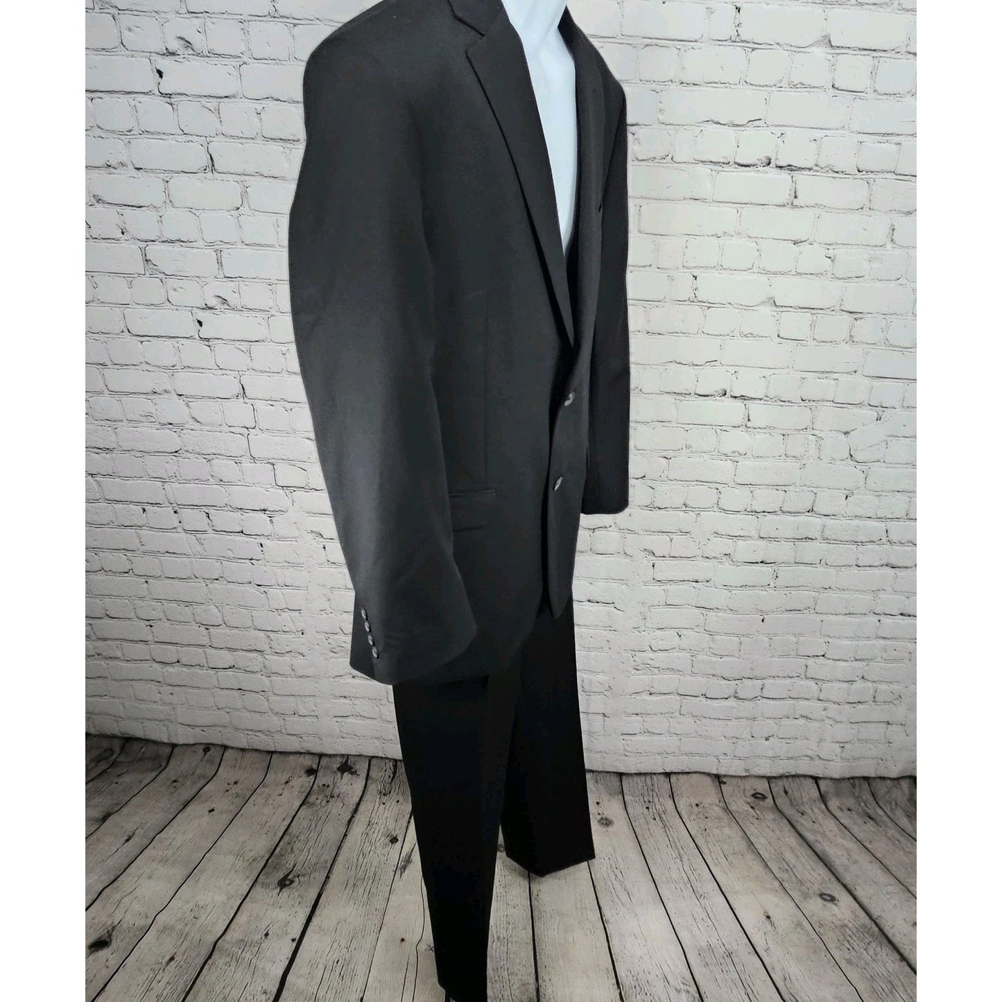 Pronto Uomo Platinum Black 100% Wool Full Pant Suit 2 Piece Set Notch 44L 38x33