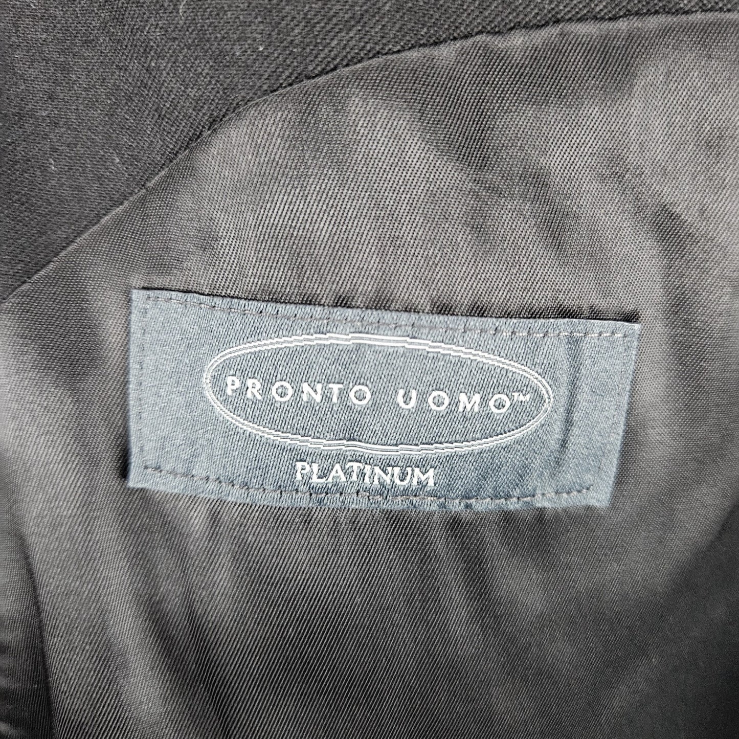 Pronto Uomo Platinum Black 100% Wool Full Pant Suit 2 Piece Set Notch 44L 38x33