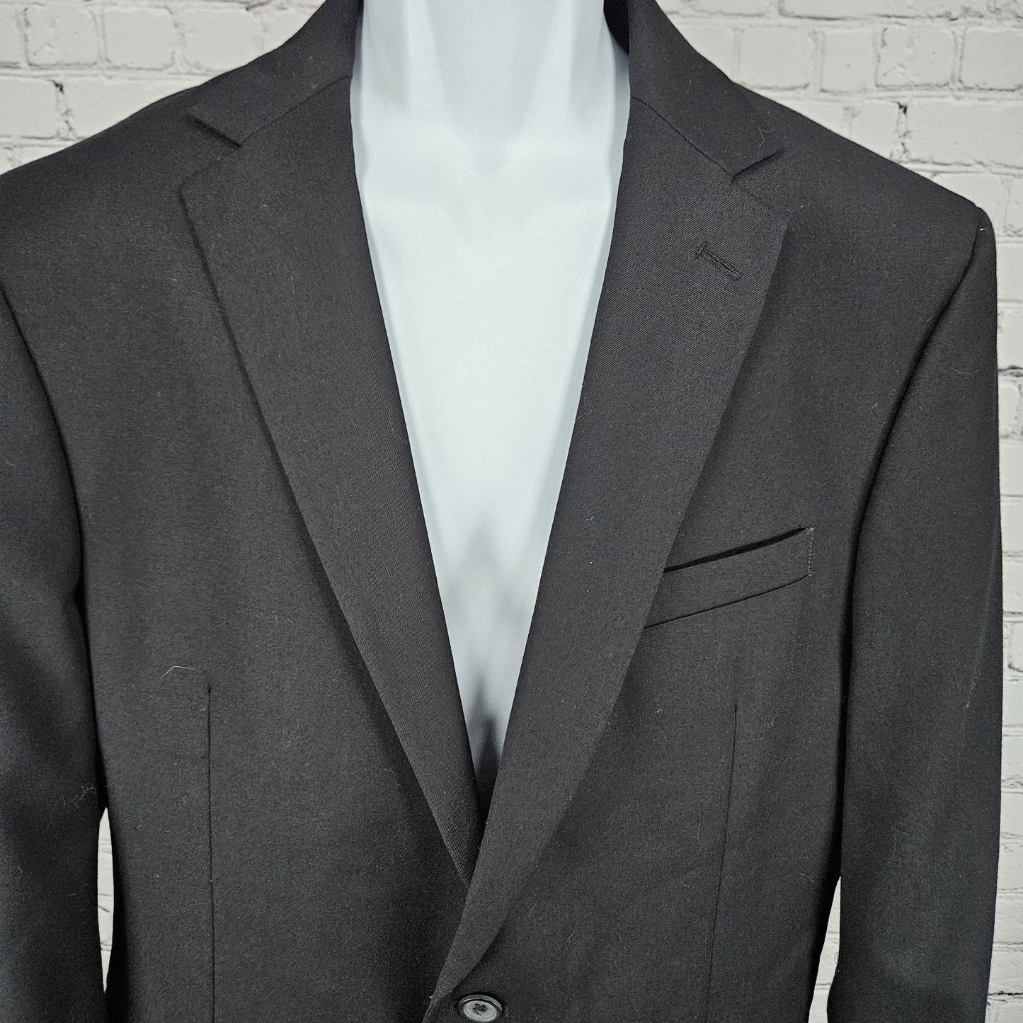 Pronto Uomo Platinum Black 100% Wool Full Pant Suit 2 Piece Set Notch 44L 38x33