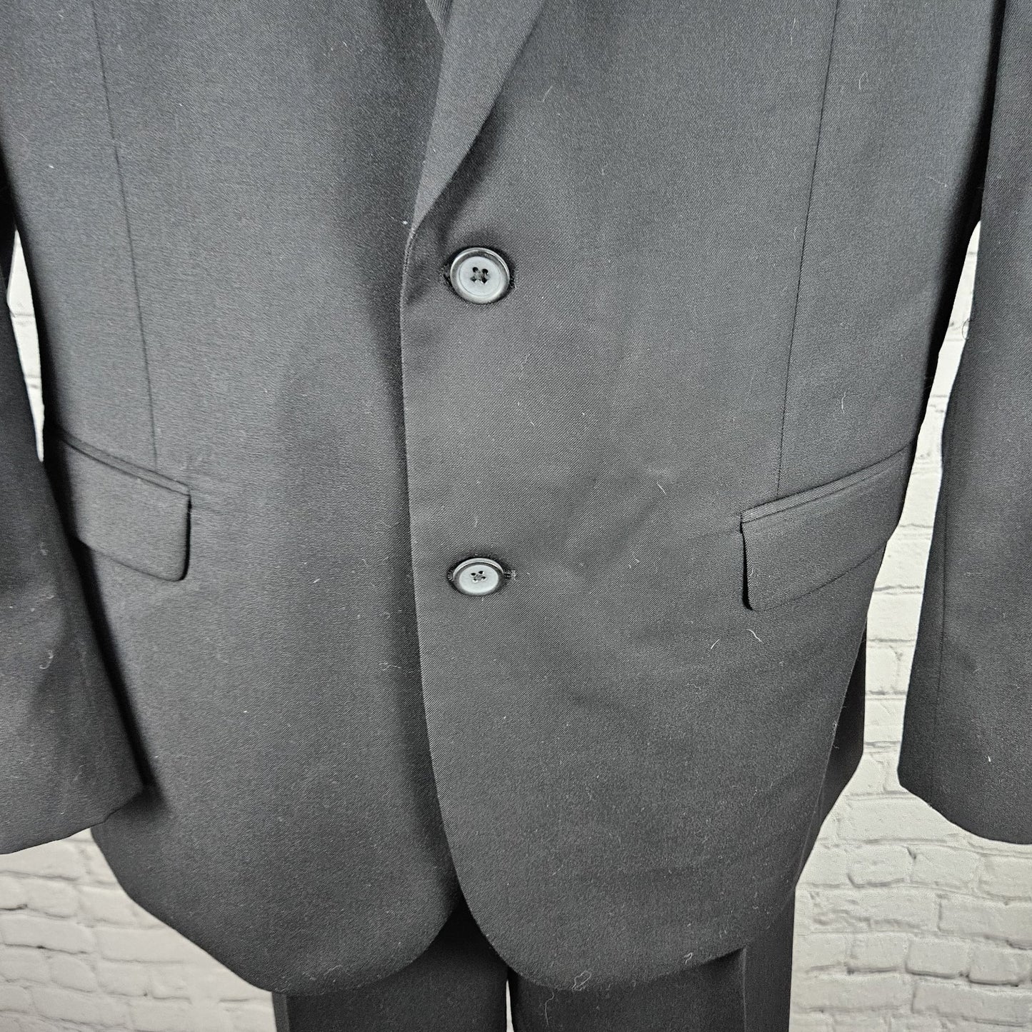 Pronto Uomo Platinum Black 100% Wool Full Pant Suit 2 Piece Set Notch 44L 38x33