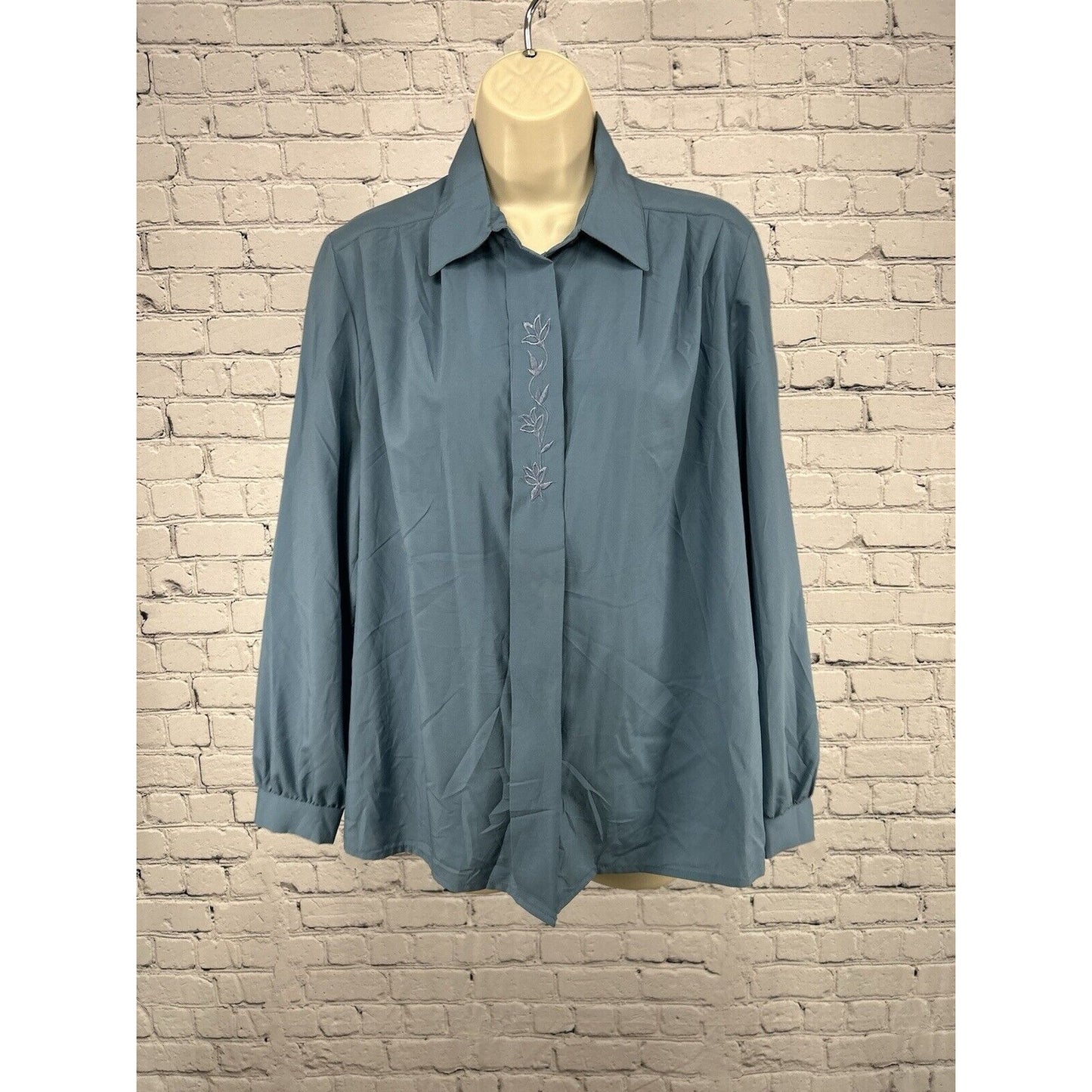 VTG Graff Californiawear Blue Fly Front Long Sleeve Button Down Blouse Size 12