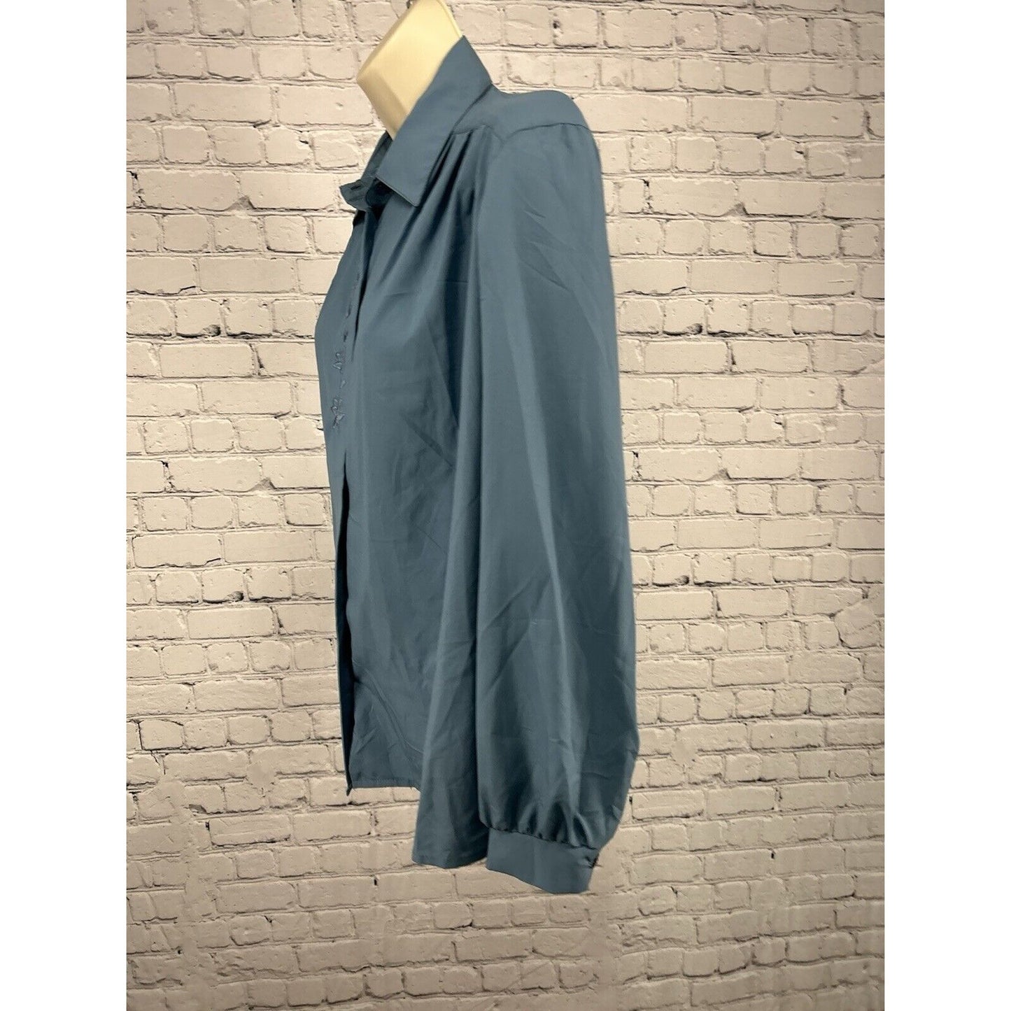 VTG Graff Californiawear Blue Fly Front Long Sleeve Button Down Blouse Size 12