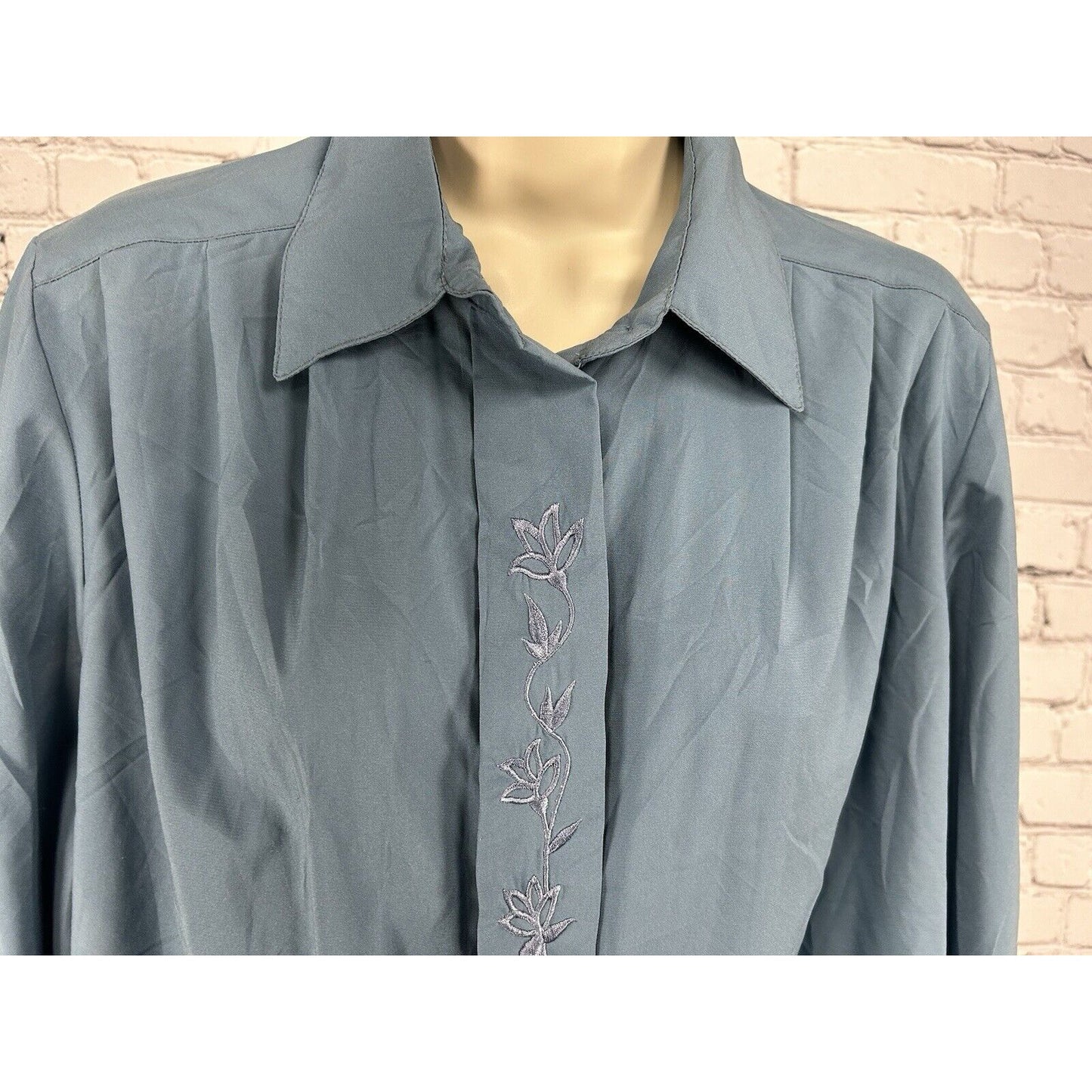 VTG Graff Californiawear Blue Fly Front Long Sleeve Button Down Blouse Size 12