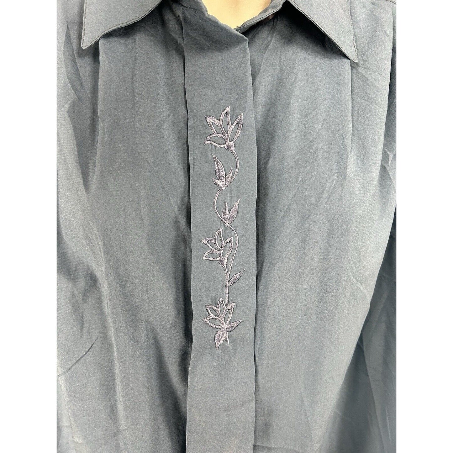 VTG Graff Californiawear Blue Fly Front Long Sleeve Button Down Blouse Size 12