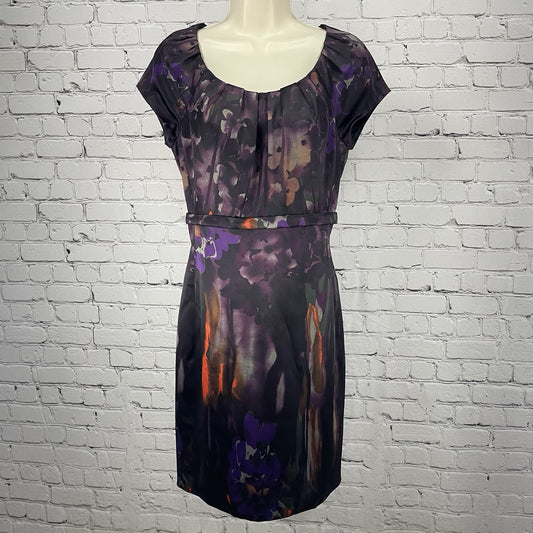 NWT Tahari Purple Floral Aladdin Ember Dress Ruched Zipped Belted Size US 4