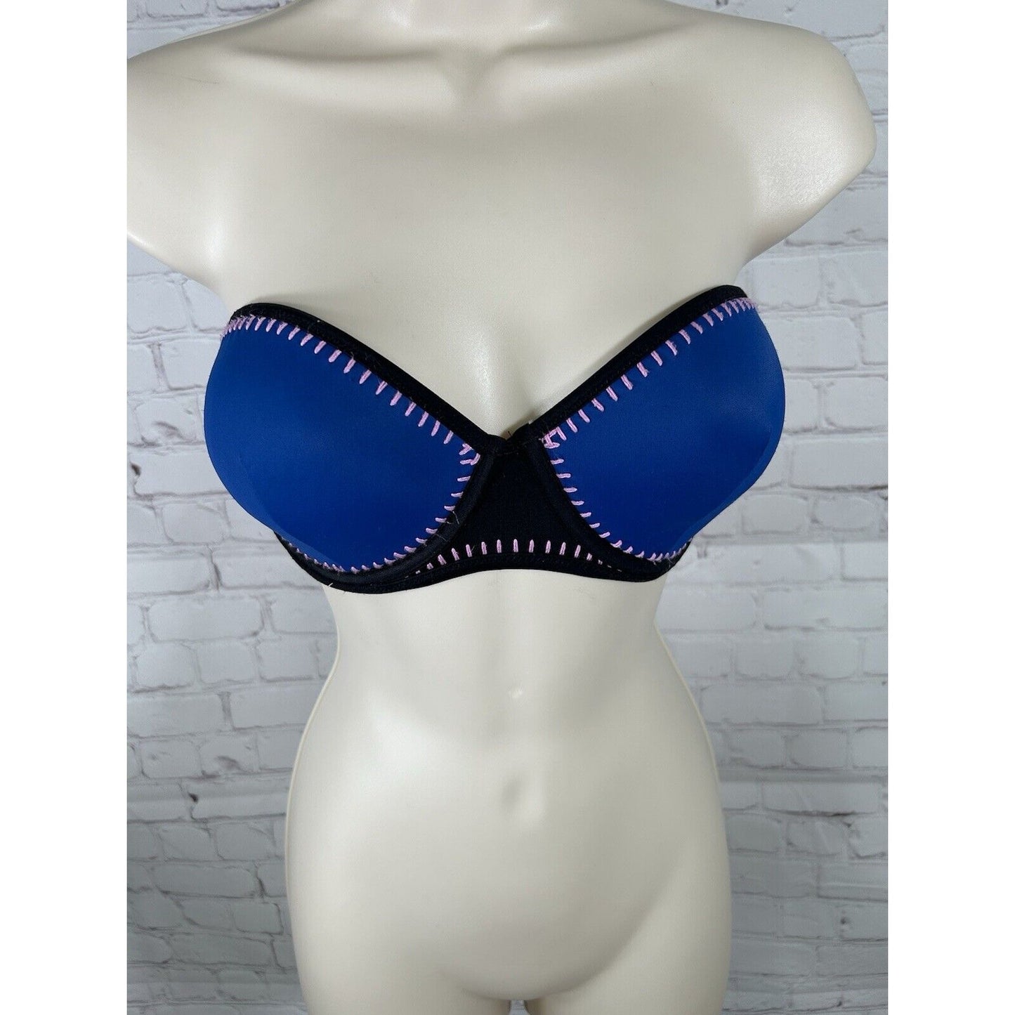 Victoria's Secret Blue Pink The Flirt Bandeau Strapless Swimsuit Bikini Top 34DD