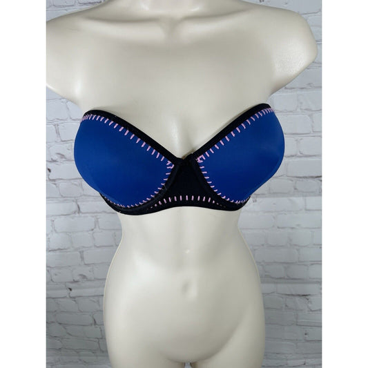 Victoria's Secret Blue Pink The Flirt Bandeau Strapless Swimsuit Bikini Top 34DD