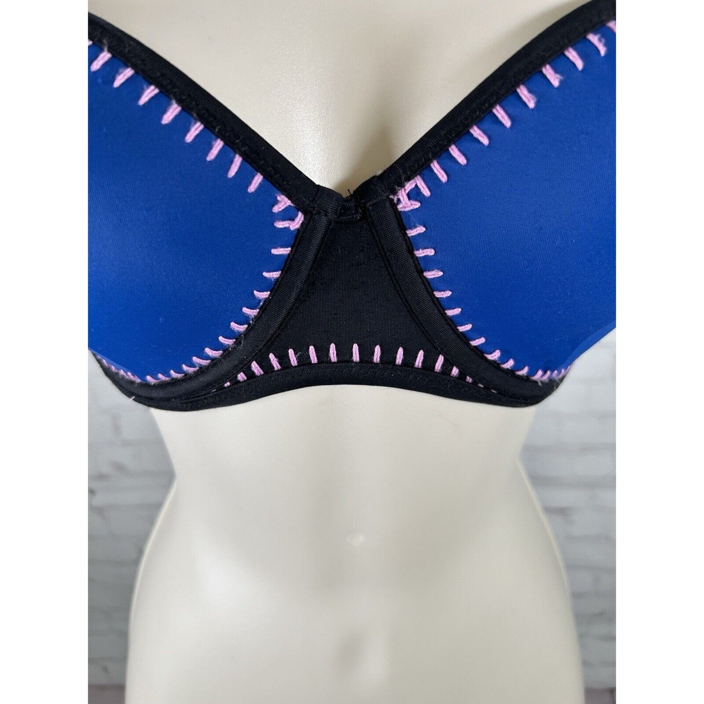 Victoria's Secret Blue Pink The Flirt Bandeau Strapless Swimsuit Bikini Top 34DD