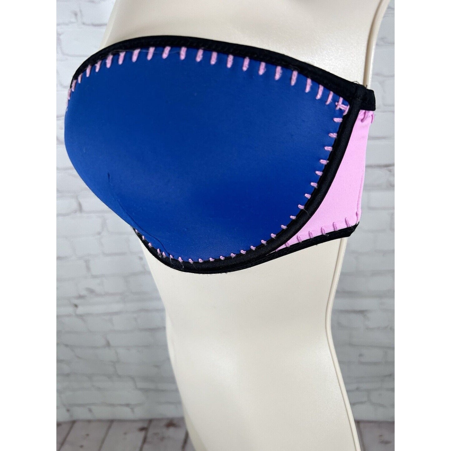 Victoria's Secret Blue Pink The Flirt Bandeau Strapless Swimsuit Bikini Top 34DD