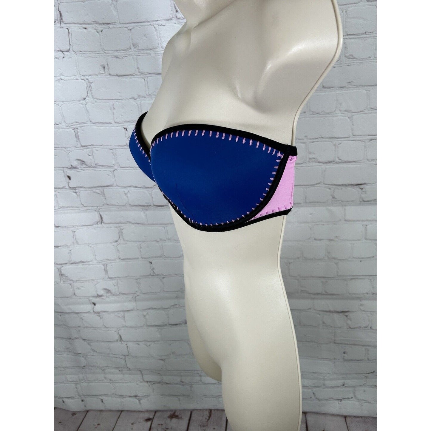 Victoria's Secret Blue Pink The Flirt Bandeau Strapless Swimsuit Bikini Top 34DD