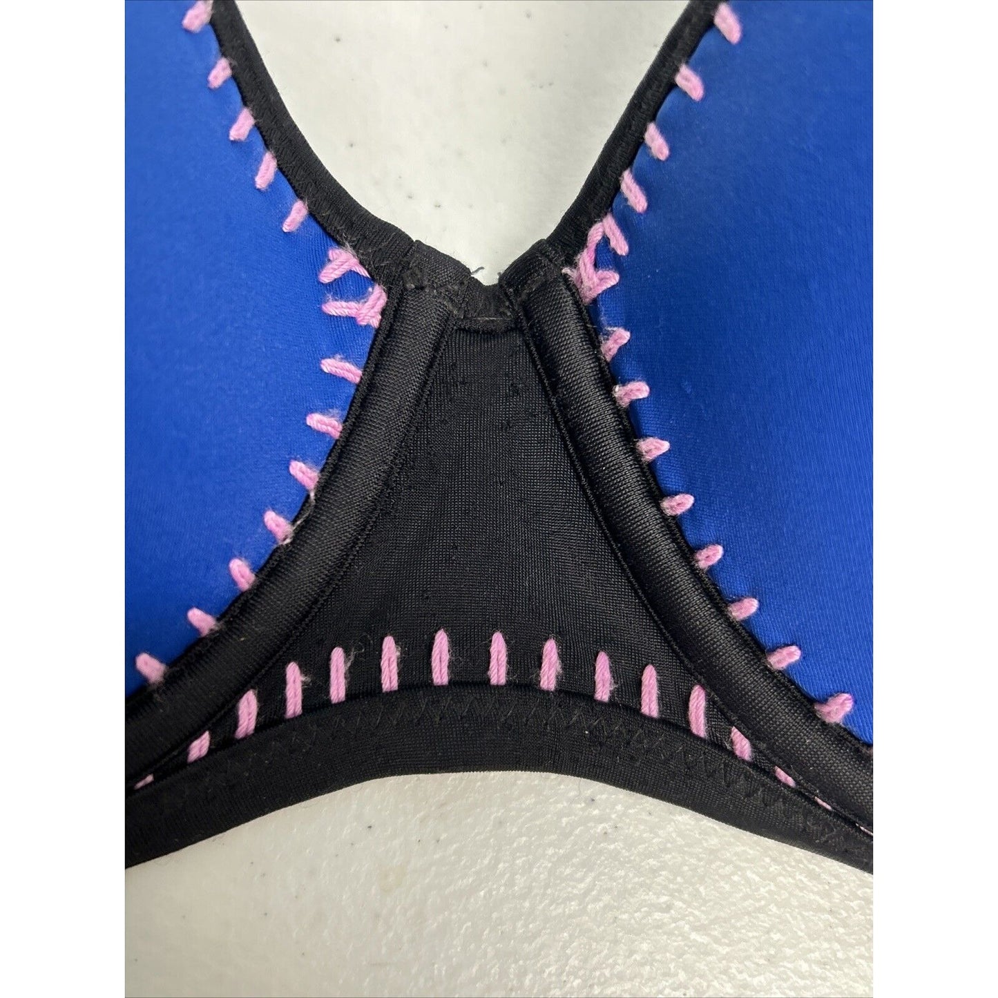 Victoria's Secret Blue Pink The Flirt Bandeau Strapless Swimsuit Bikini Top 34DD