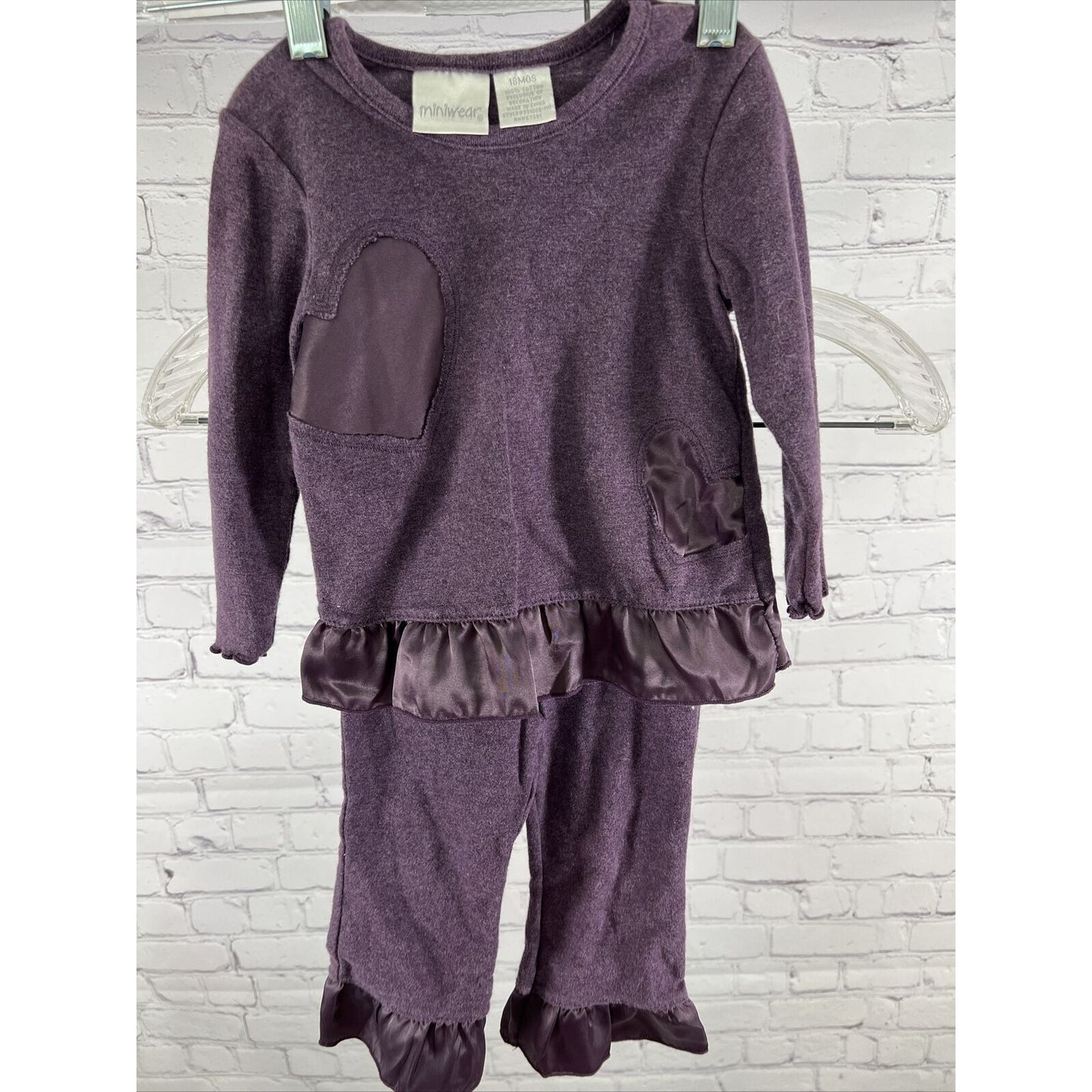 Miniwear Girls Purple 18M Two Piece Ruffle Hem Pants Set Baby Outfit Hearts