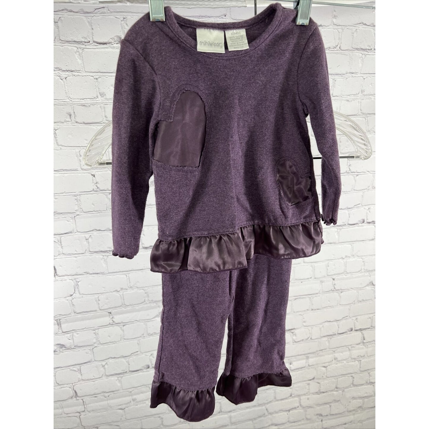 Miniwear Girls Purple 18M Two Piece Ruffle Hem Pants Set Baby Outfit Hearts